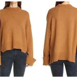 FRAME Leon Slouchy Sweater in Camel Wool Cashmere Oversized Medium Tan Crewneck